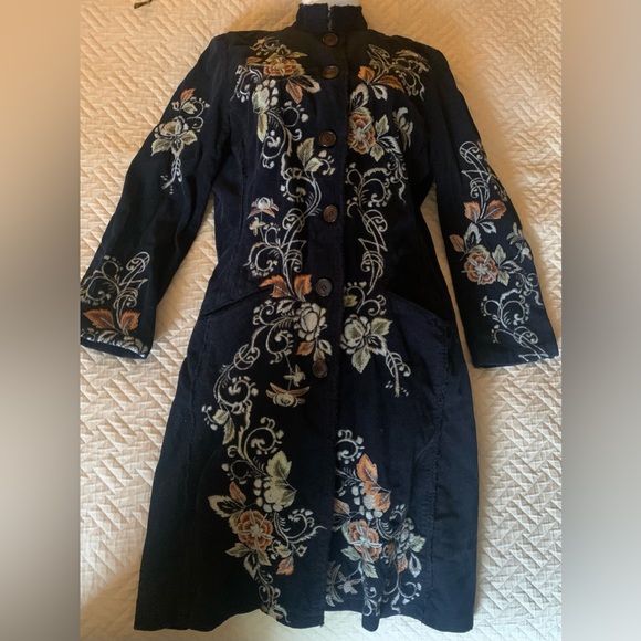 Johnny Was Navy Embroidered Corduroy Coat - Picture 8 of 12
